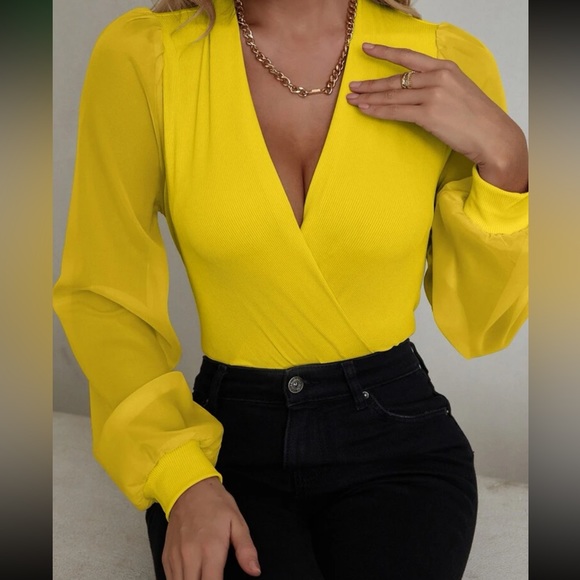 Classic Surplice Sheer Sleeve Bodysuit - Picture 4 of 15